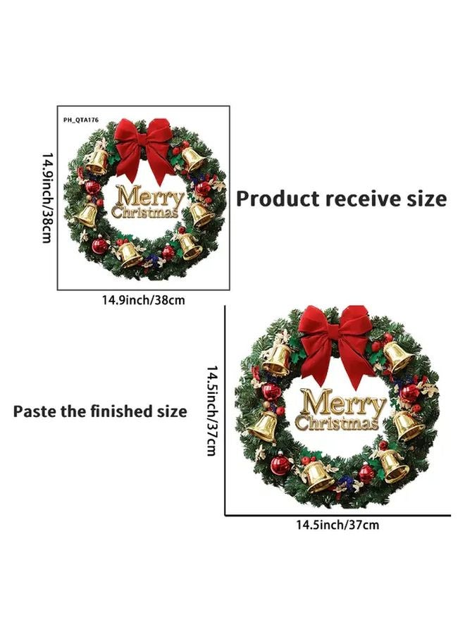 Christmas Bell Wreath Wall Decal Easy Peel Stick Festive Red Green Floral Design Golden Bells Holiday Home Decor - Image 3